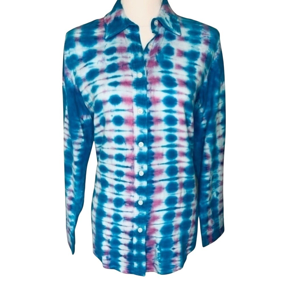 NWT Lands End Tie Dye Button Down Shirt Women Size Small 100% Cotton